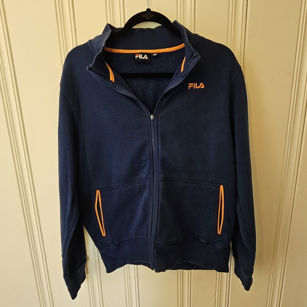 Used Medium Men's Blue & Orange Fila Zip-Up Turtleneck